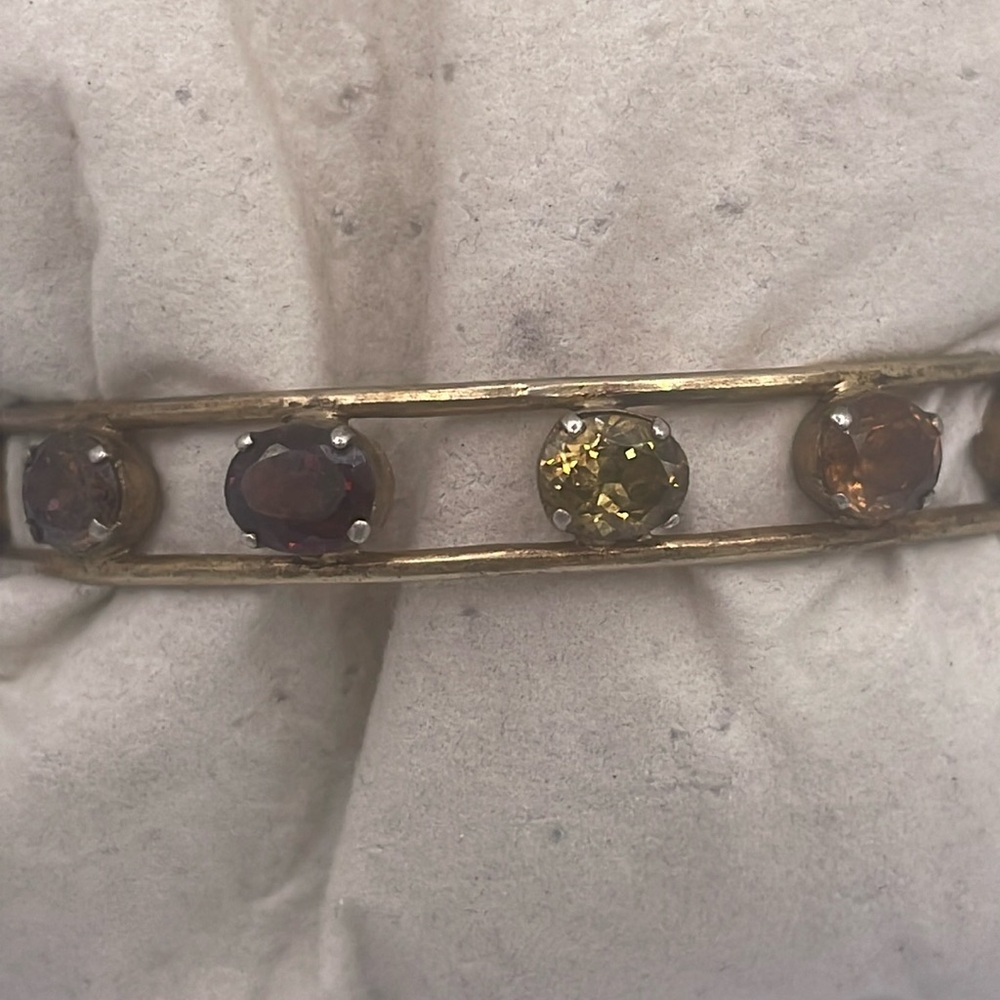Vintage Gold plated bangle prong set colored glass stones -